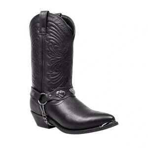 Masterson Women's Deertan Chain Western Cowgirl Black Leather Boot  Size 8.5